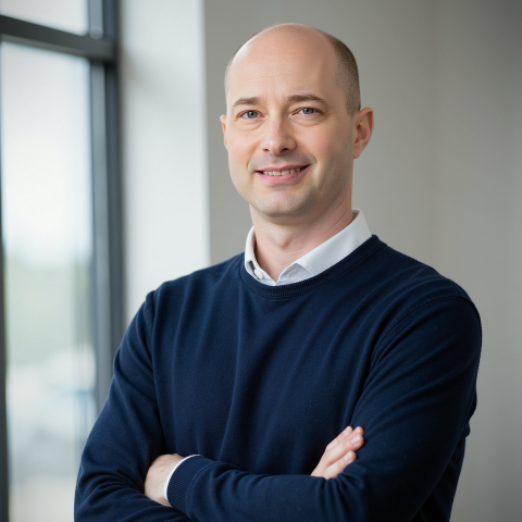Stefan Reichel steht neben einem Fenster