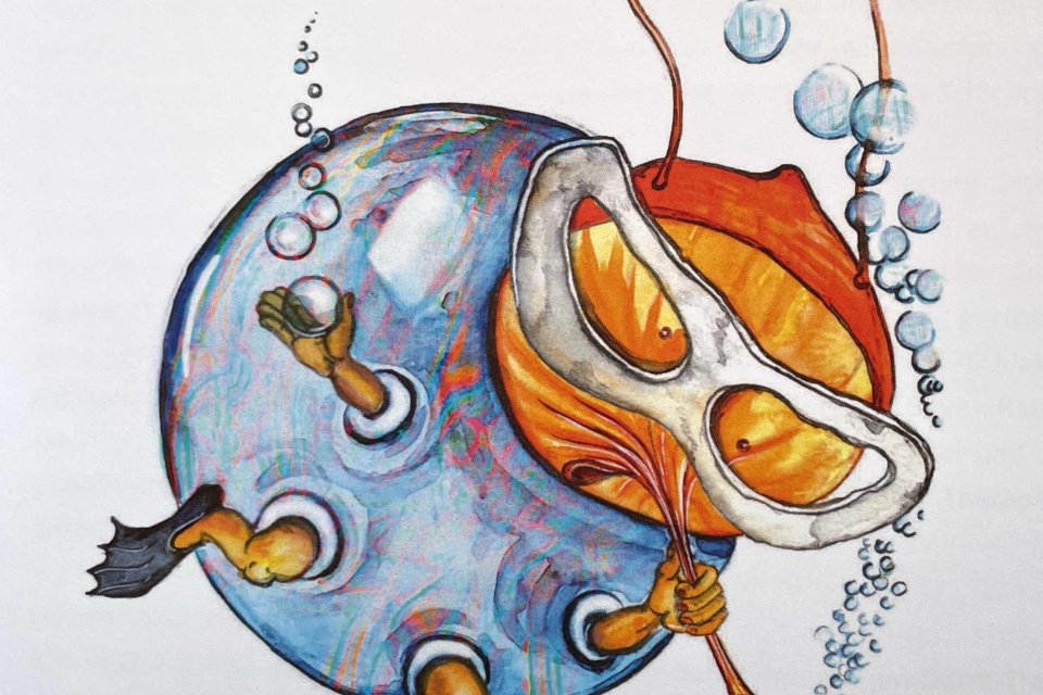 Zeichnung eines Einzellers mit Händen und Füßen und Brille