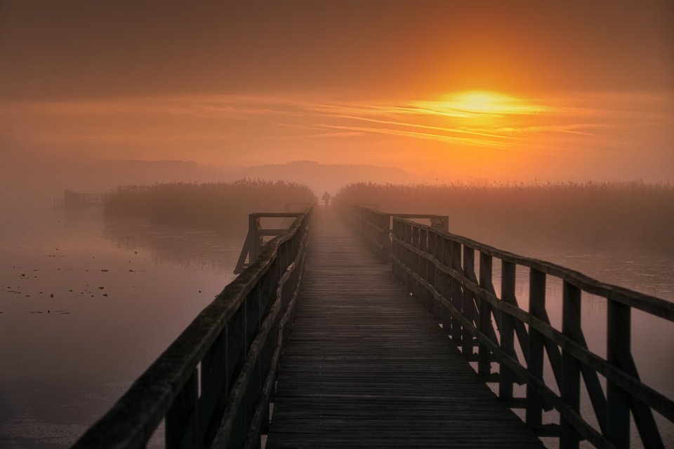 Steg im Sonnenuntergang